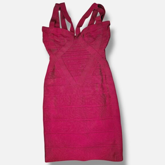 Herve Leger Burgundy Red Double Strap Bodice Bandage Bodycon Mini Dress XS - Picture 1 of 13